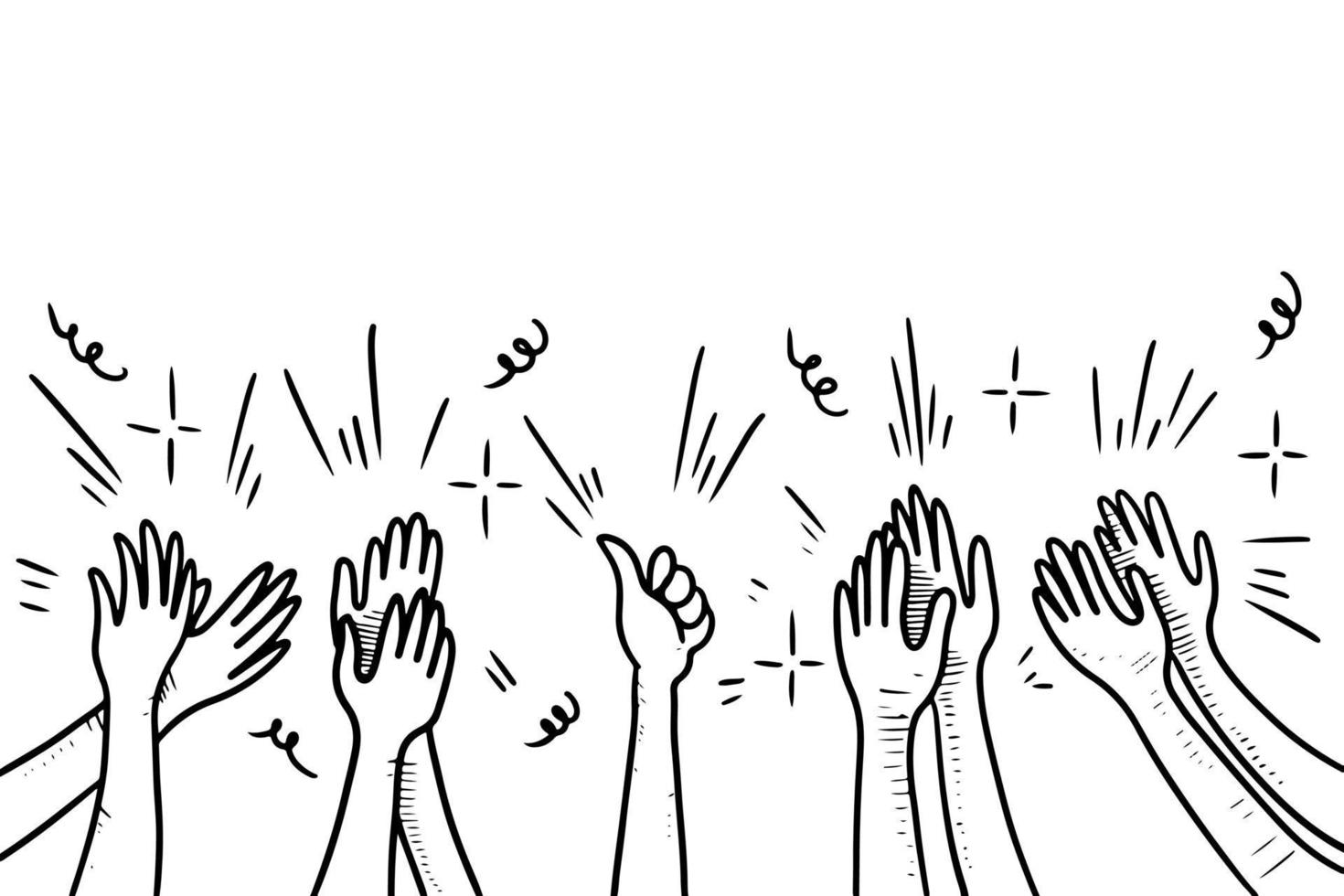 style de croquis dessinés à la main d'applaudissements, geste du pouce en l'air. mains humaines applaudissant l'ovation. sur le style doodle, illustration vectorielle. vecteur