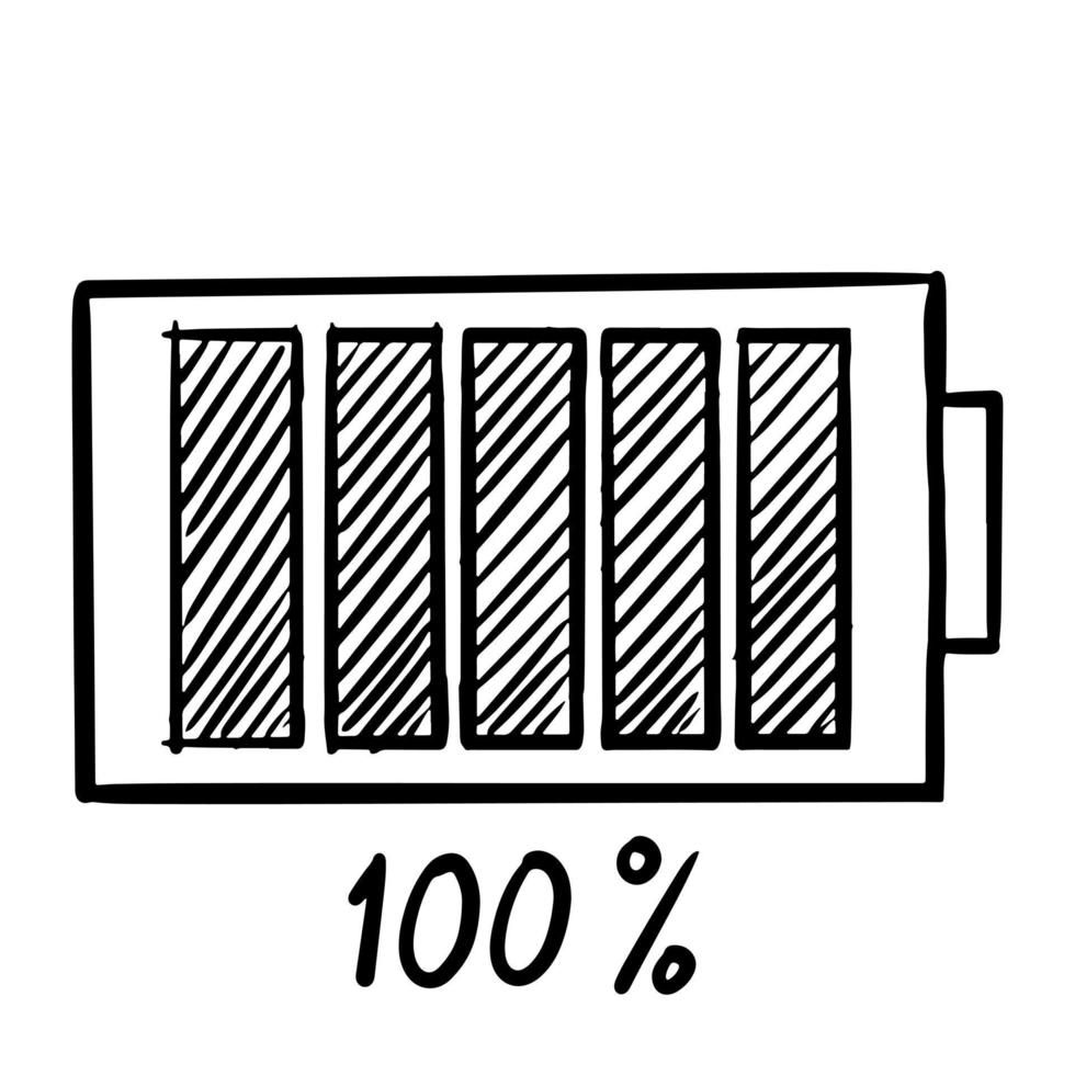 main dessinée de charge de batterie isolée sur fond blanc. illustration vectorielle. vecteur