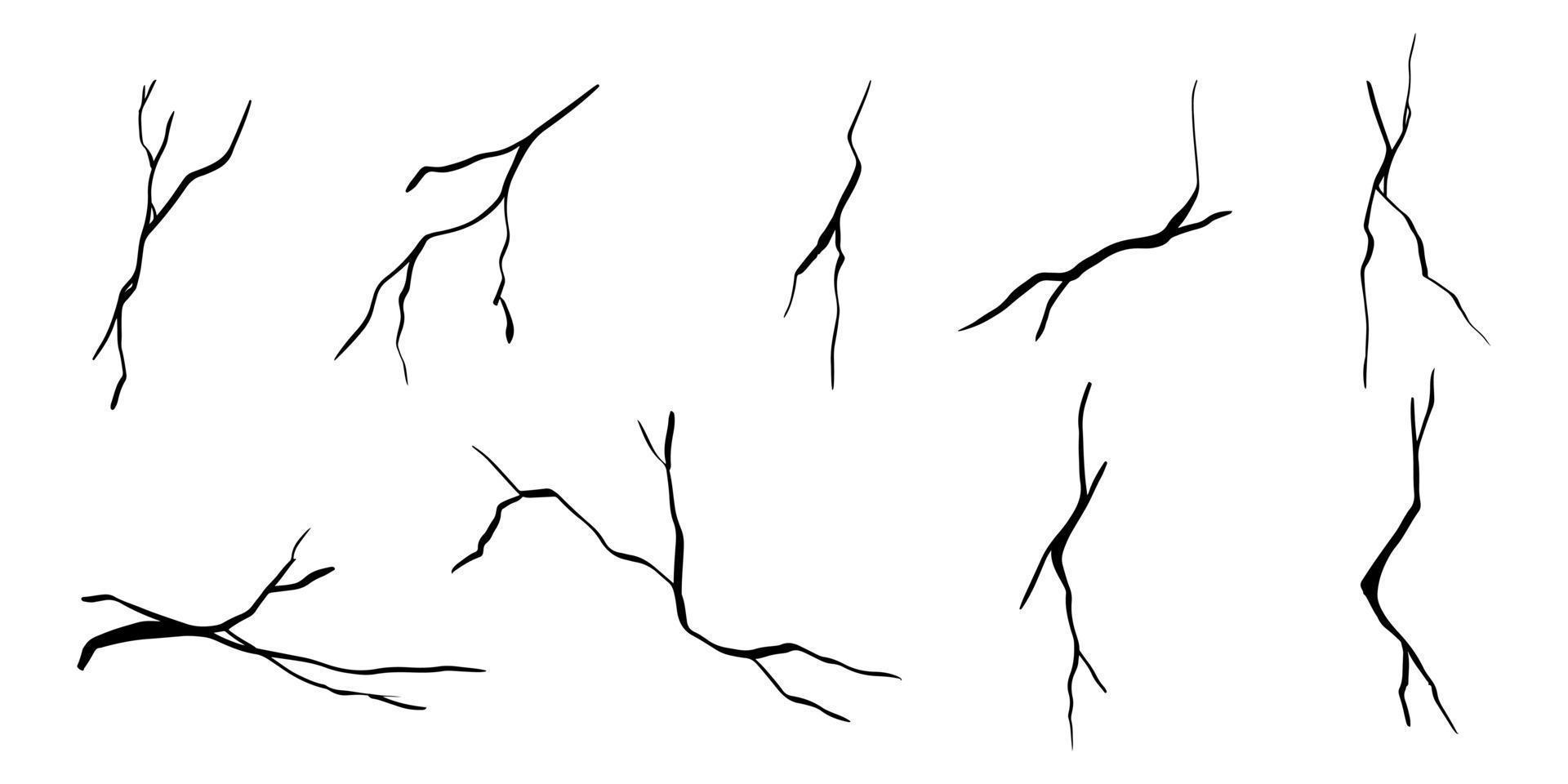 ensemble de fissures dessinées à la main isolées sur fond blanc. illustration vectorielle vecteur