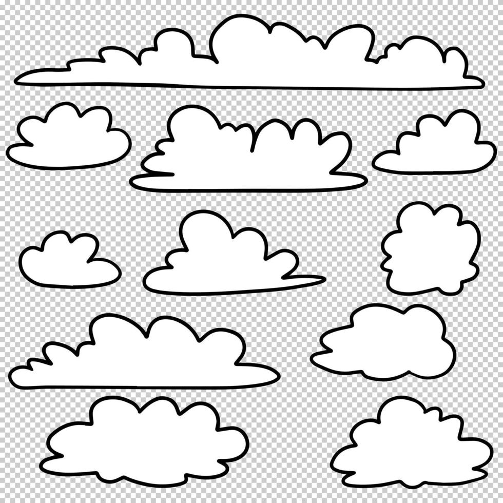 doodle ensemble de nuages dessinés à la main isolés pour la conception de concept. illustration vectorielle. vecteur