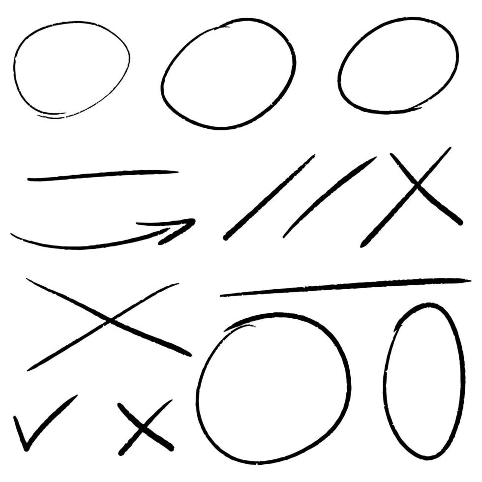 lignes de griffonnage, flèches, cercles et courbes vector.hand éléments de conception dessinés isolés sur fond blanc pour infographie. illustration vectorielle. vecteur