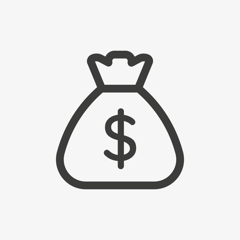 icône dollar. symbole monétaire américain. sac avec dollar américain isolé sur fond blanc. sac d'argent contour icône vecteur pictogramme