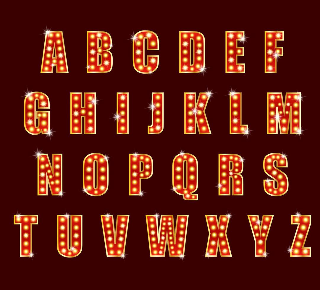 ampoule alphabet glamour showtime théâtre alphabet vecteur