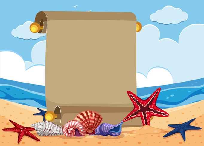 Modèle de bannière avec étoile de mer sur la plage vecteur
