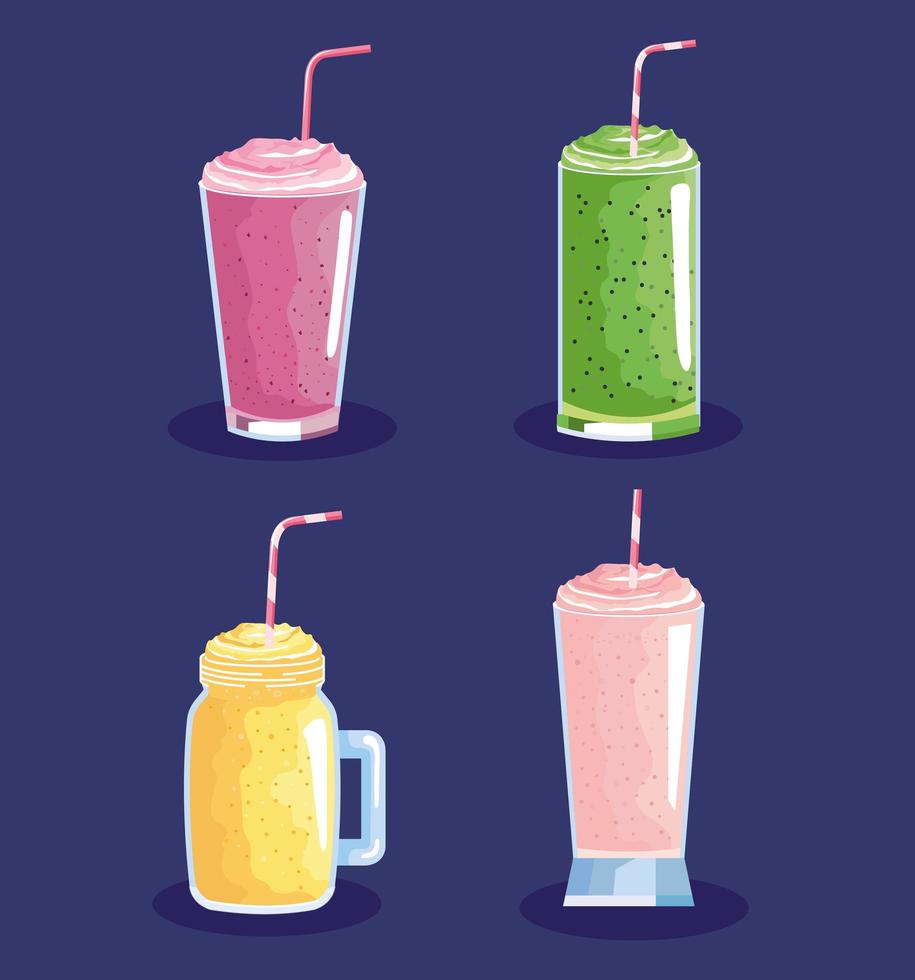 quatre icônes de smoothies bio vecteur