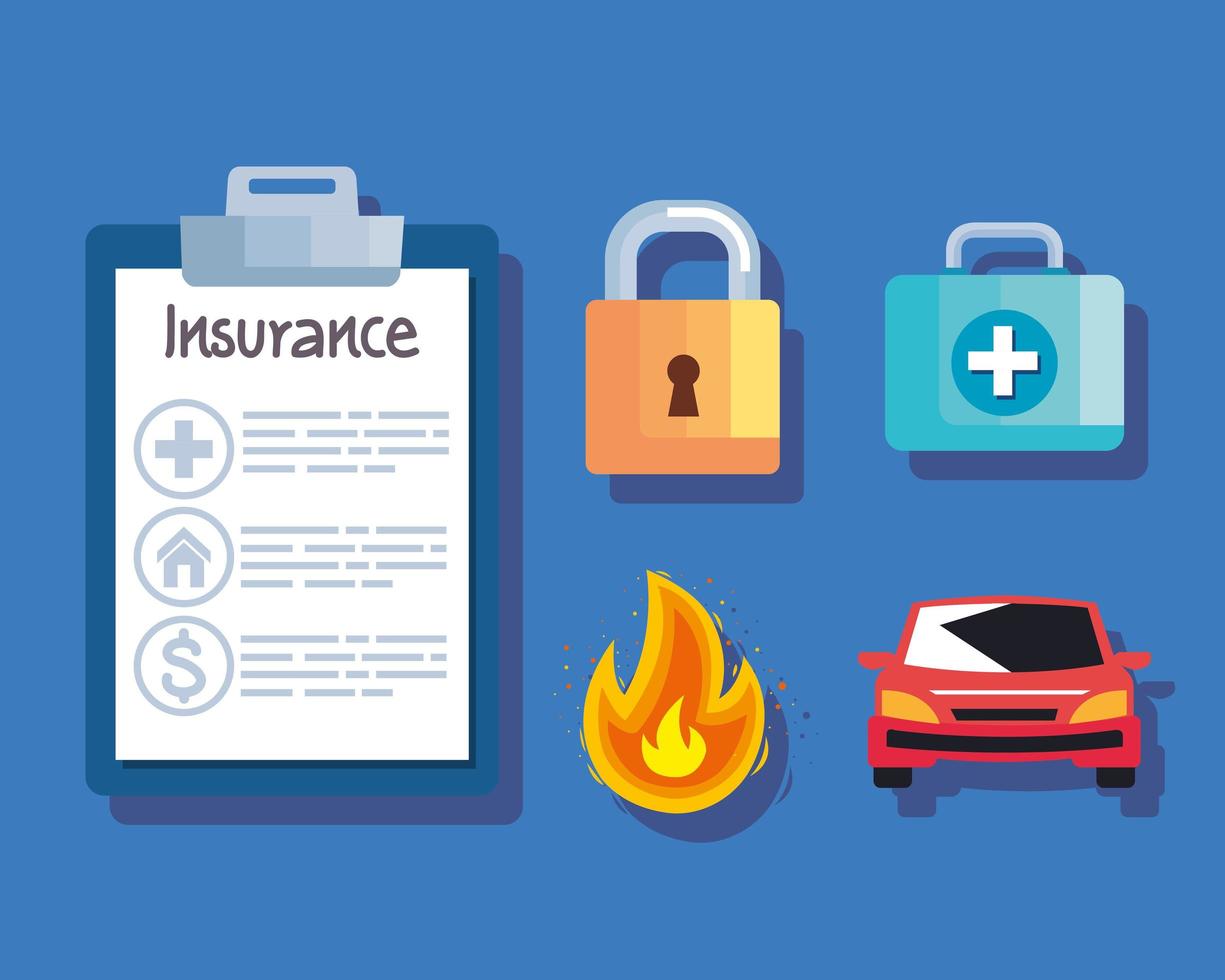 cinq icônes de service d'assurance vecteur