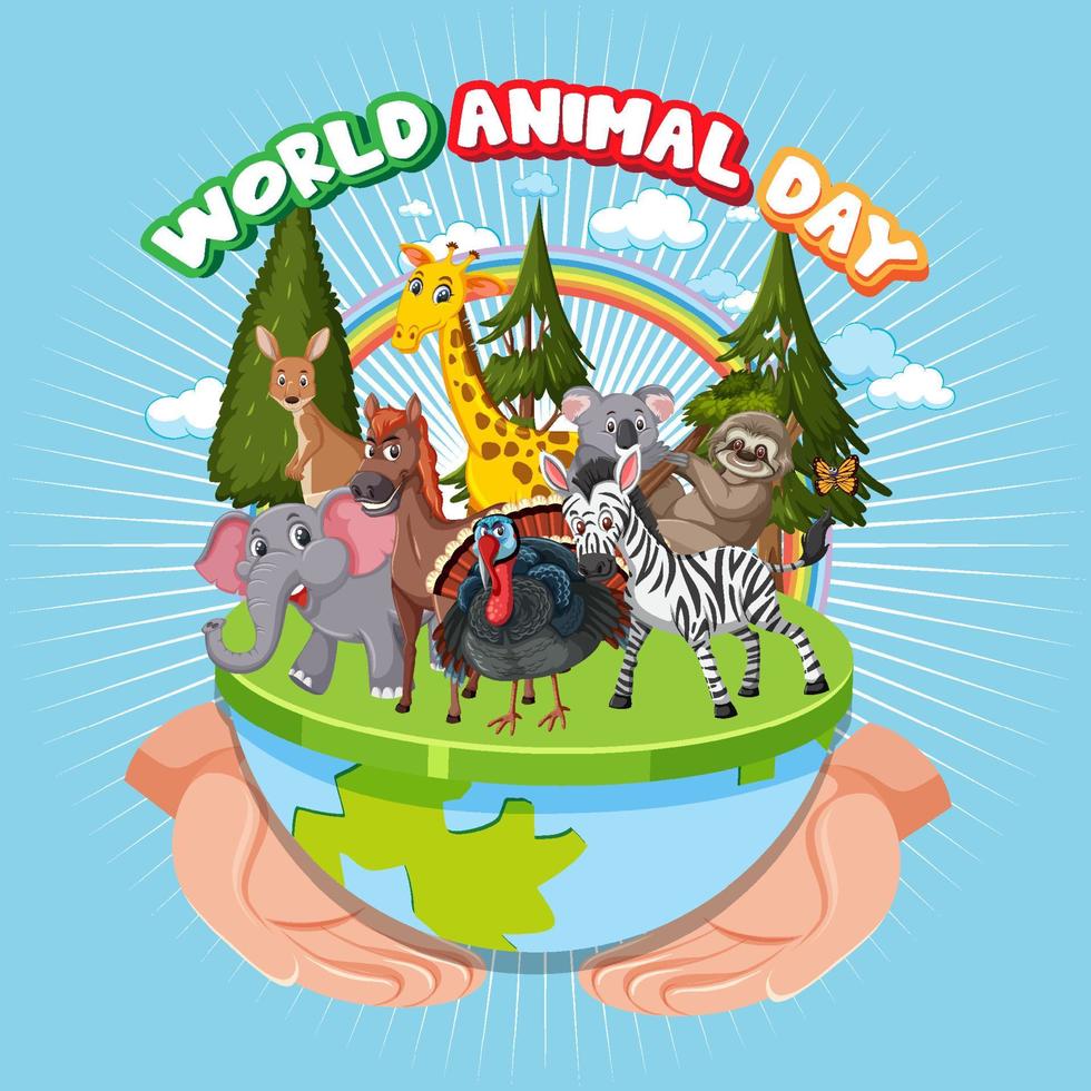 affiche de la journée mondiale des animaux avec des animaux sauvages vecteur