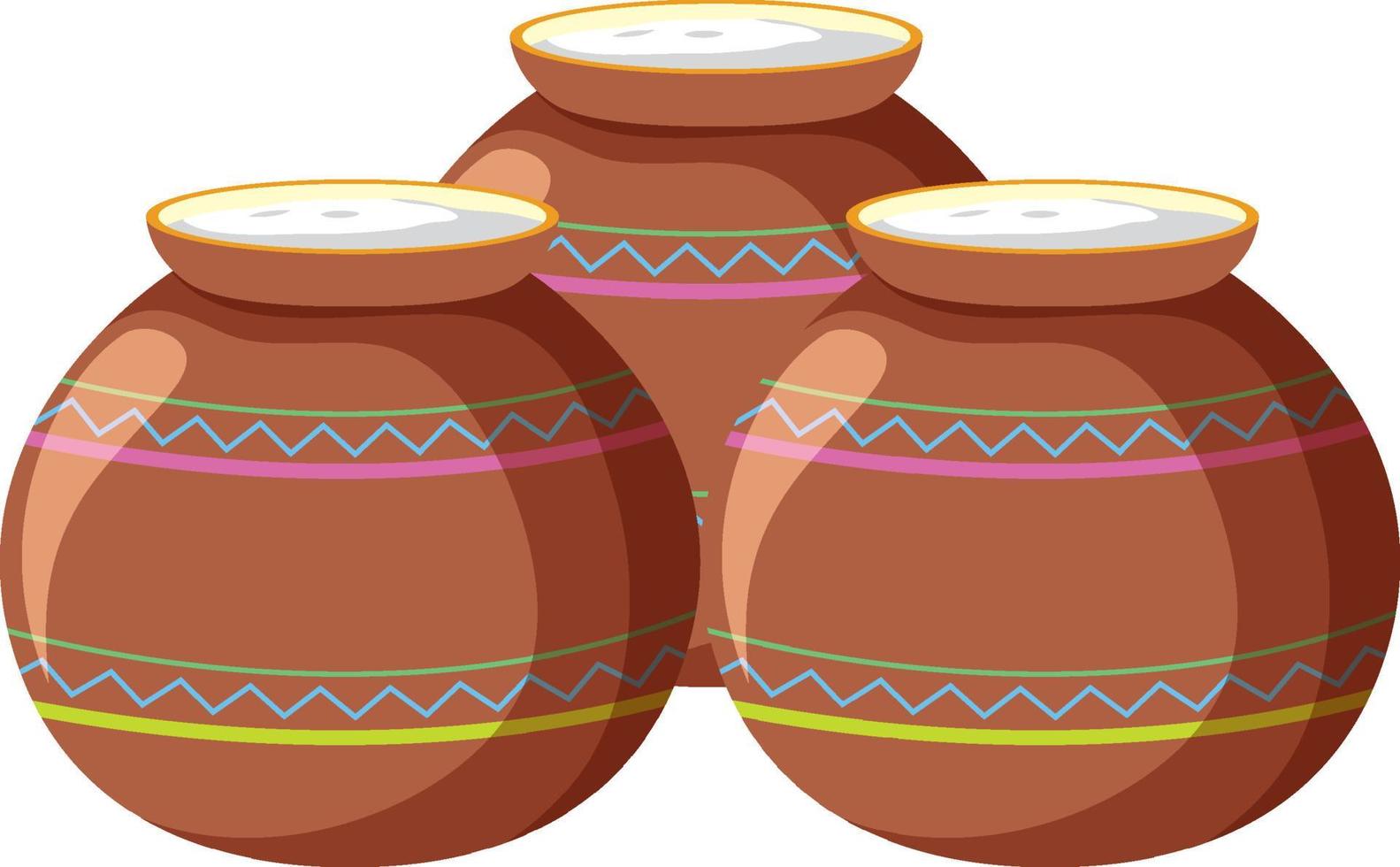 trois pots en terre cuite aux motifs colorés vecteur