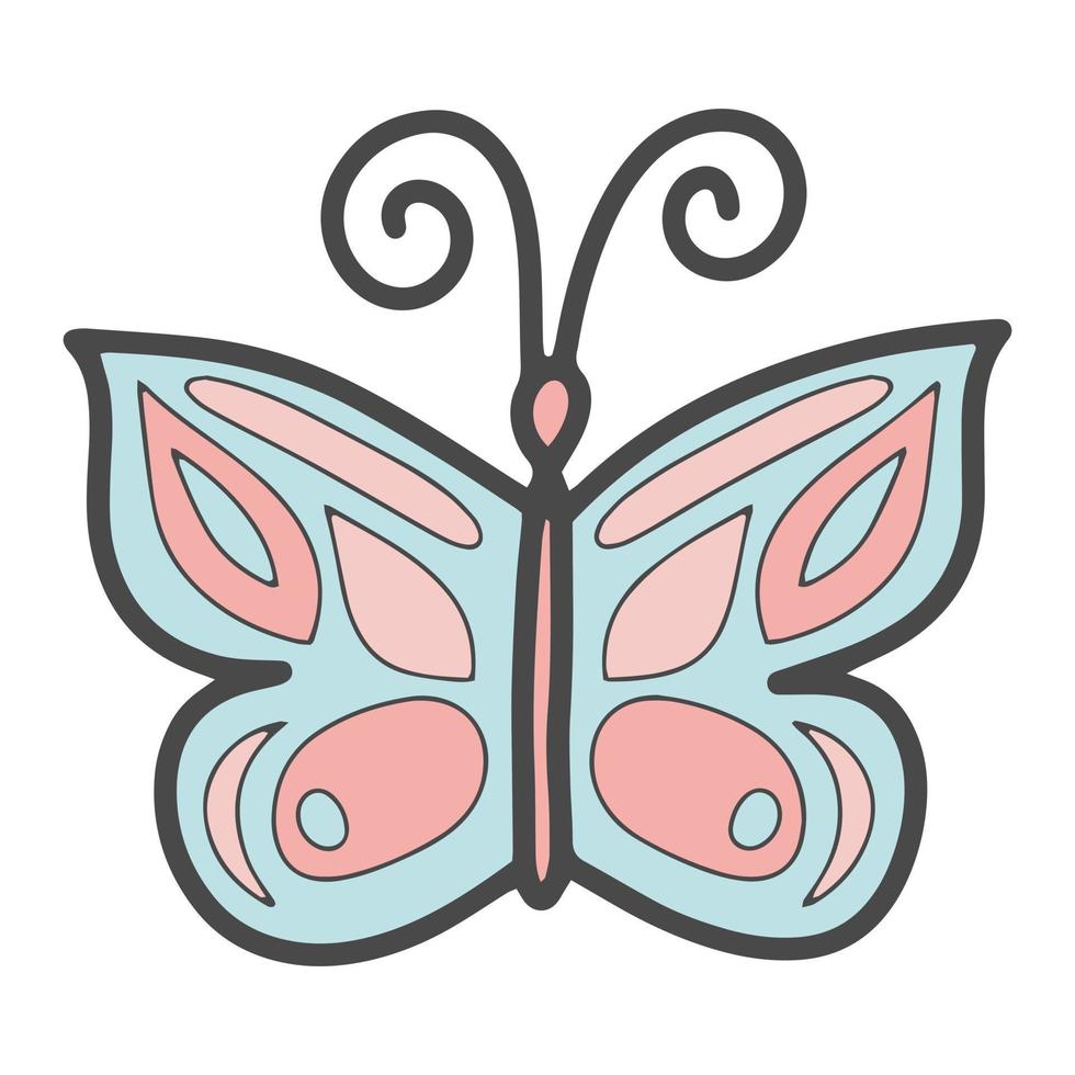 illustration isolée de papillon coloré de vecteur de doodle