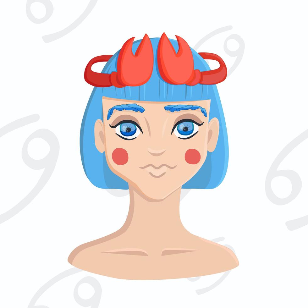 fille aux cheveux bleus avec une couronne de griffes sur fond transparent d'astrologie. vecteur