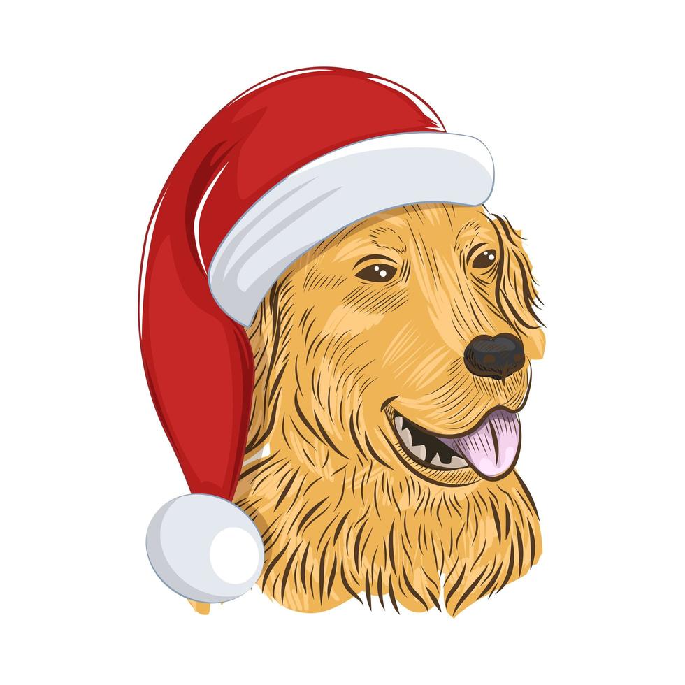 golden retriever porte un chapeau de noël. vecteur