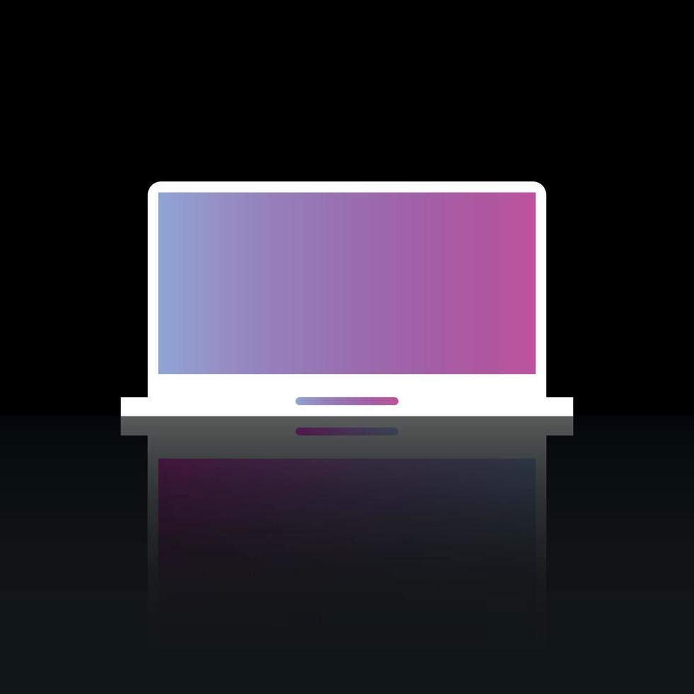icône d'ordinateur portable ou d'ordinateur avec réflexion sur fond noir vecteur
