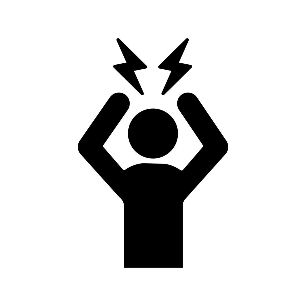 icône de glyphe de maux de tête. symbole de la silhouette. colère et irritation. frustration. tension nerveuse. agression. stress professionnel. symptôme de stress émotionnel. espace négatif. illustration vectorielle isolée vecteur