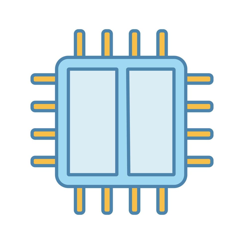 icône de couleur du processeur dual core. microprocesseur x2. puce électronique, jeu de puces. CPU. unité centrale de traitement. ordinateur, processeur de téléphone. circuit intégré. illustration vectorielle isolée vecteur