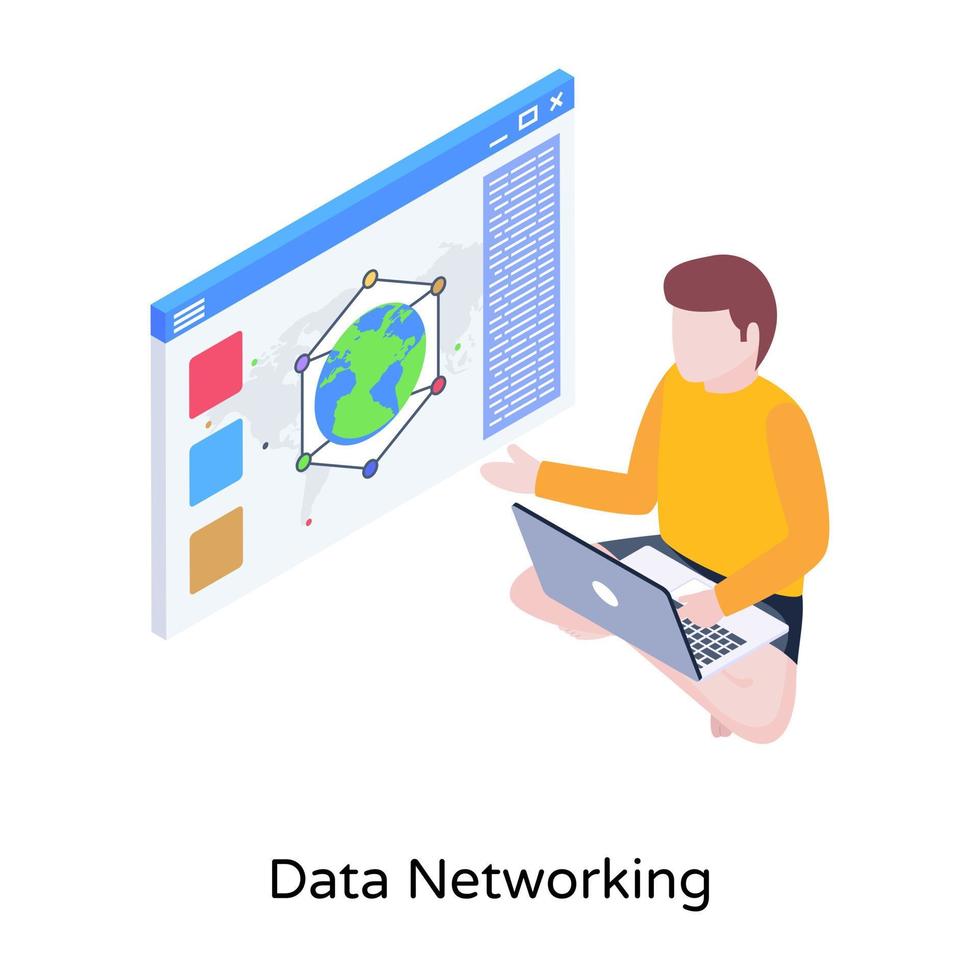 une illustration isométrique bien conçue de la mise en réseau de données vecteur