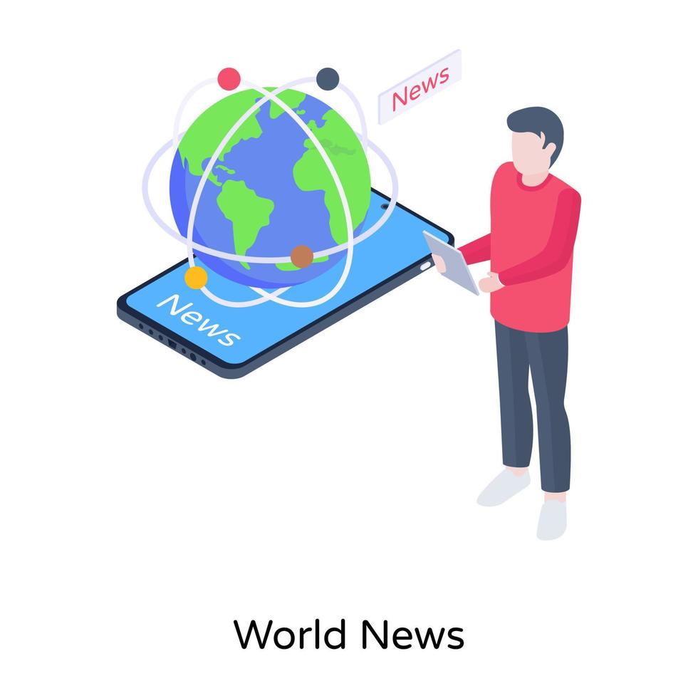 globe avec mobile, un concept d'illustration isométrique de l'actualité mondiale vecteur