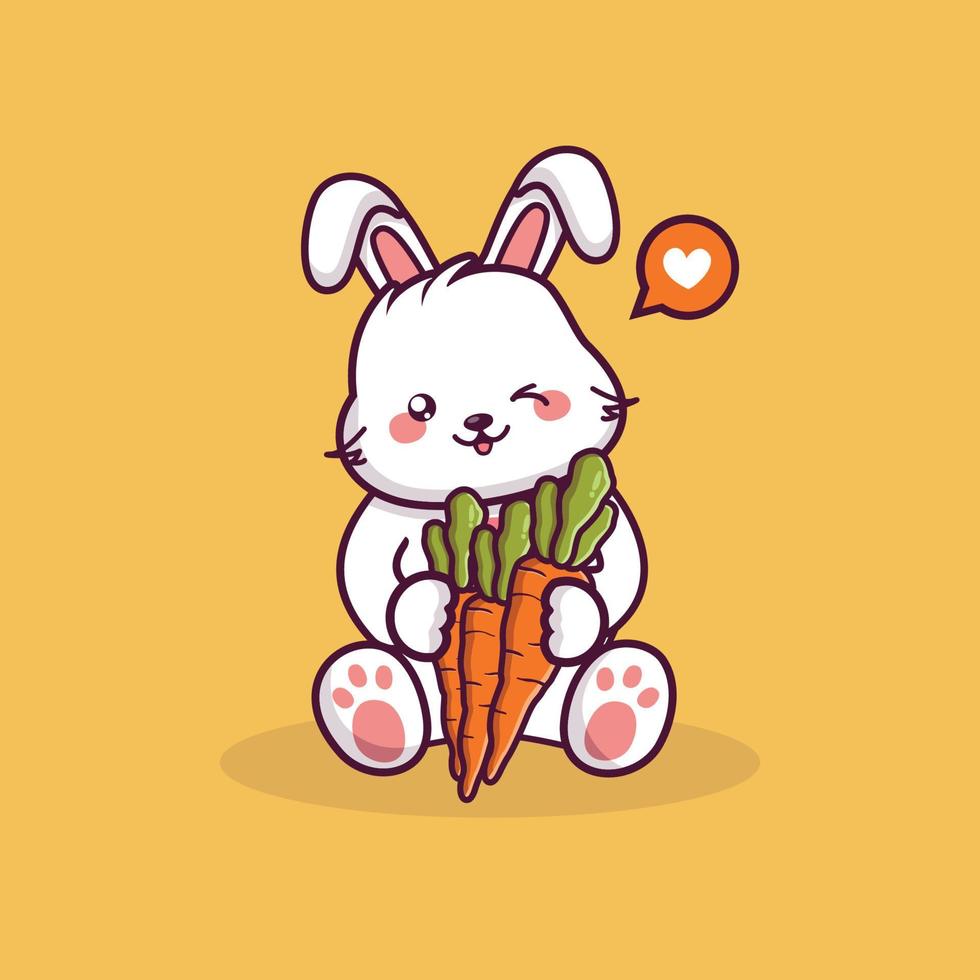 dessin animé mignon lapin de pâques tenant une carotte illustration vectorielle de lapin mignon et de carotte vecteur