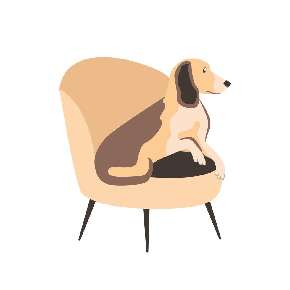 illustration vectorielle plane isolée d'un animal de compagnie sur un fauteuil. chien est assis sur une chaise décorative vecteur