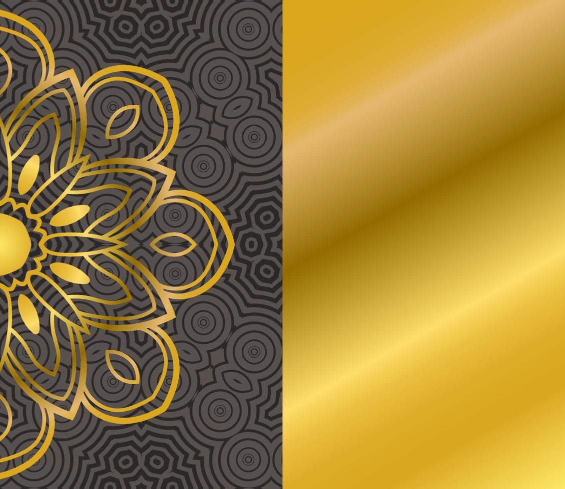 jolie carte de mandala dorée avec motif rayé. fleur de doodle ronde ornementale isolée sur fond sombre. ornement décoratif géométrique de style oriental ethnique. vecteur