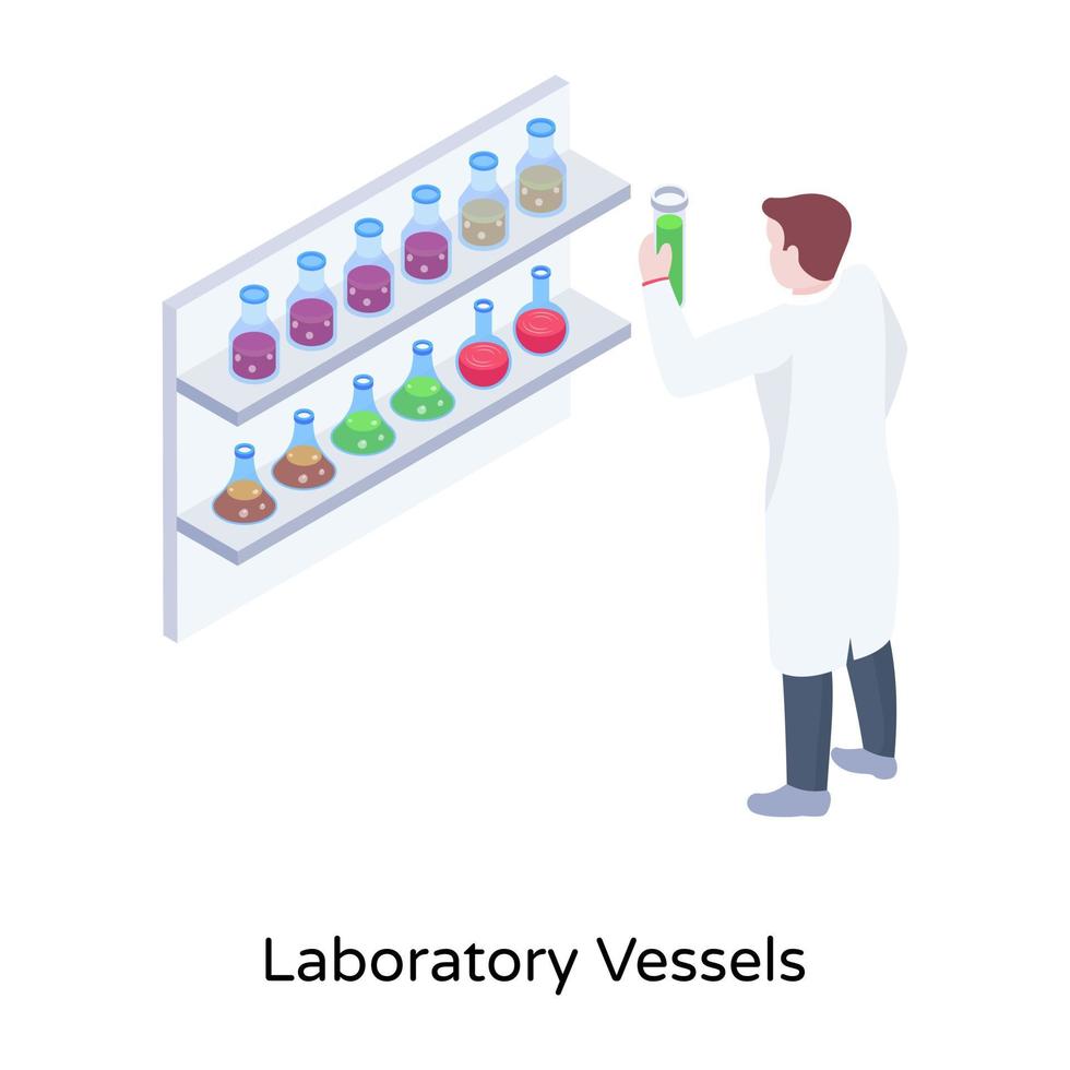 icône isométrique de récipients de laboratoire, vecteur modifiable