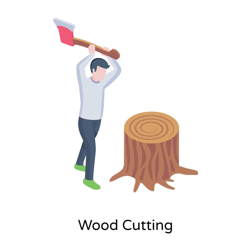 personne coupant du bois avec une hache, icône conceptuelle de la coupe du bois vecteur