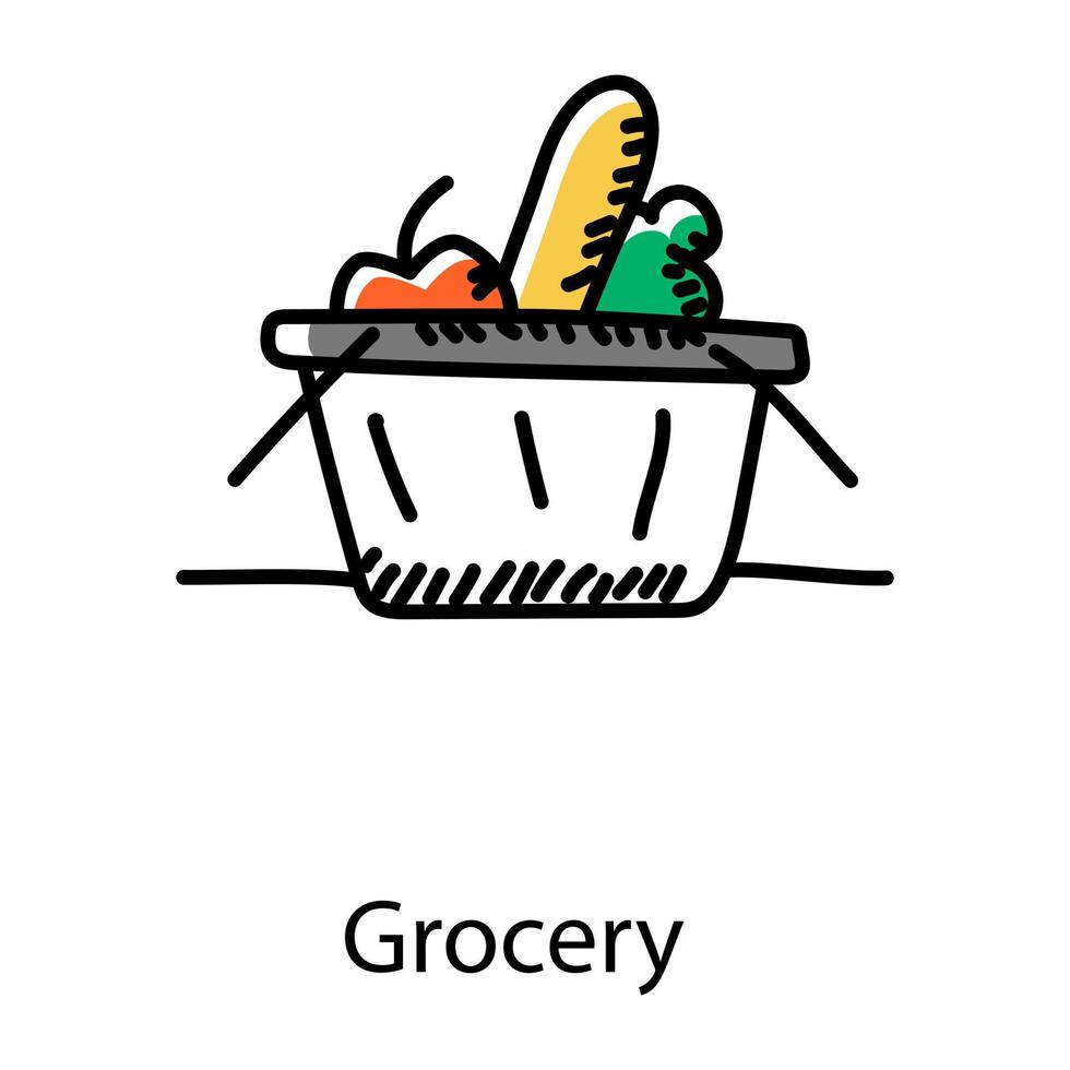 panier plein de légumes indiquant l'icône doodle de l'épicerie vecteur