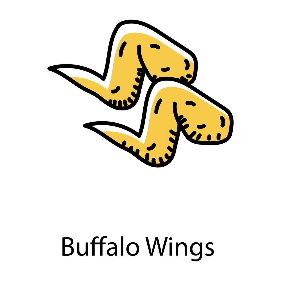 nourriture délicieuse, icône de style doodle modifiable d'ailes de buffle vecteur