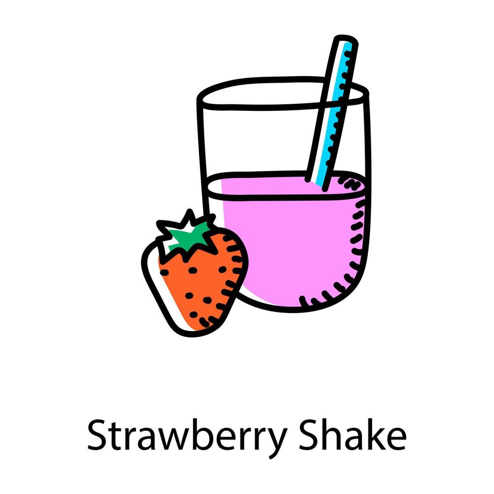 icône de doodle shake aux fraises, vecteur modifiable