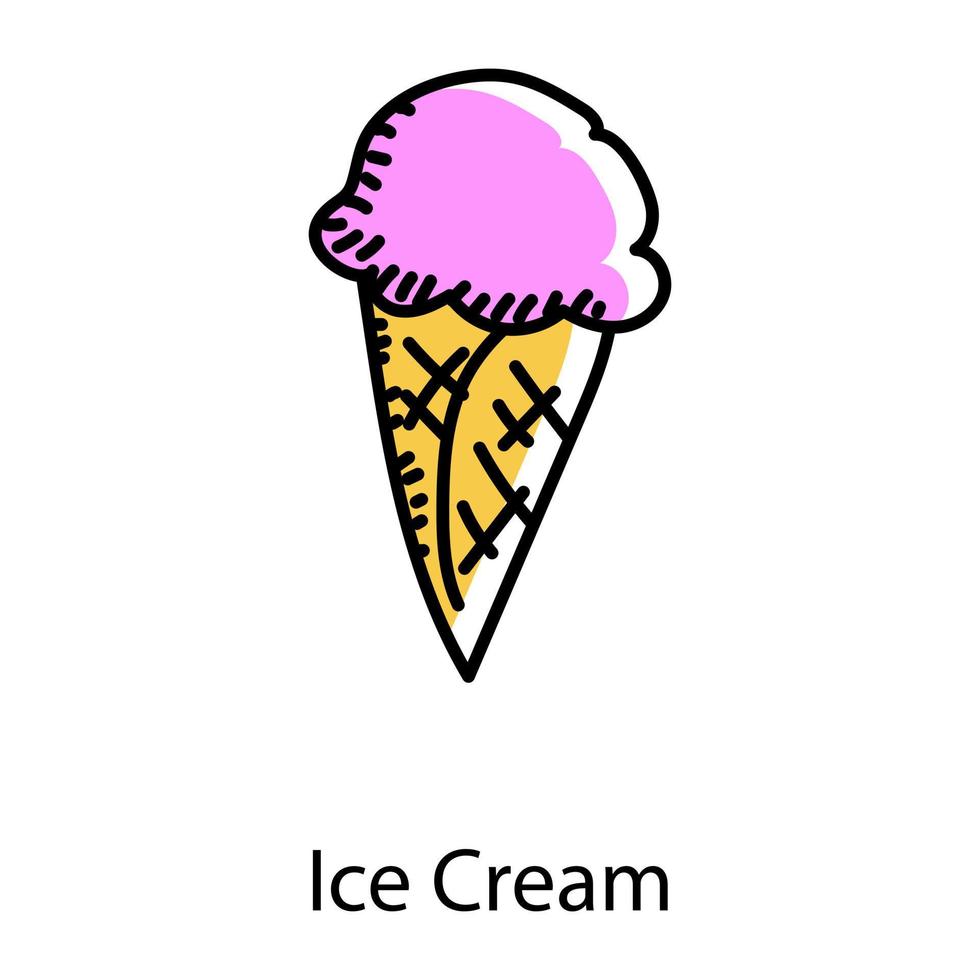 icône de style doodle de crème glacée, vecteur modifiable