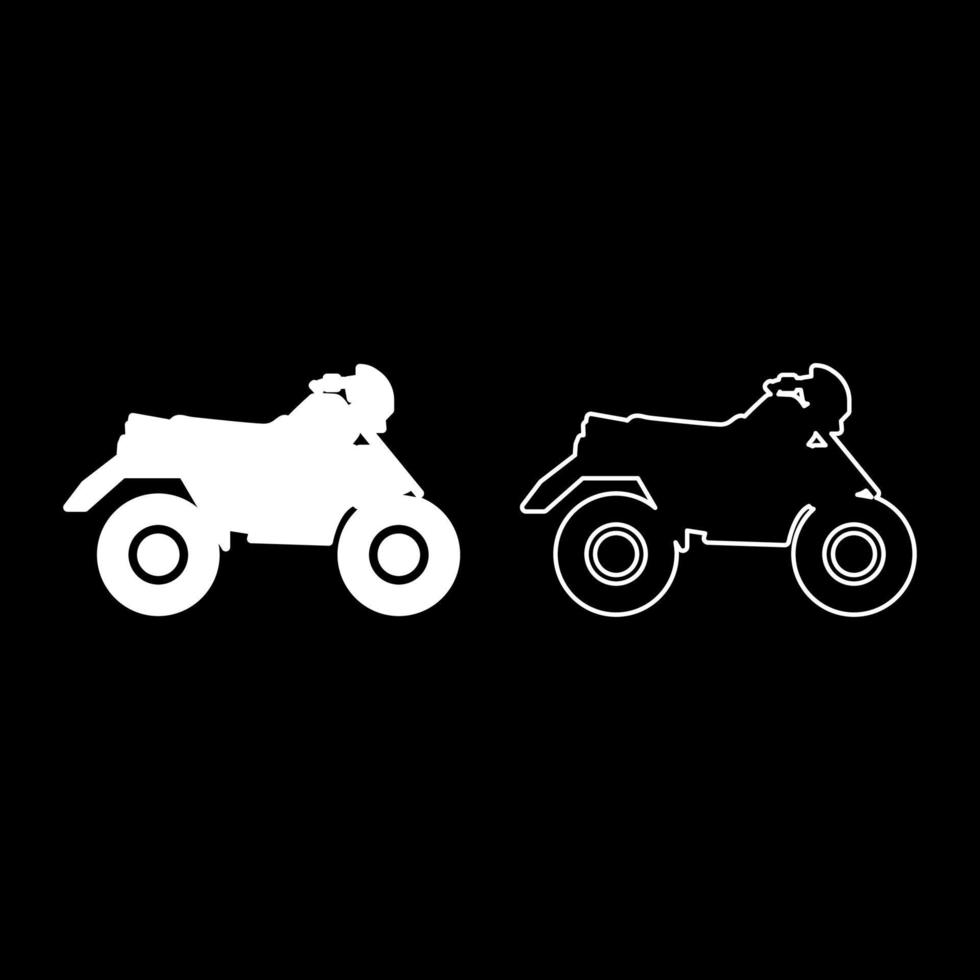 quad vélo atv moto pour balade course véhicule tout terrain ensemble icône blanc couleur illustration vectorielle image solide remplissage contour ligne mince style plat vecteur