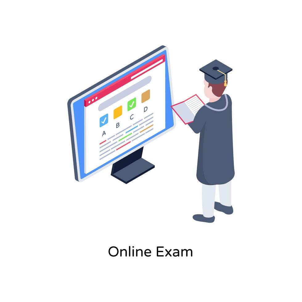 une icône de vecteur isométrique d'examen en ligne