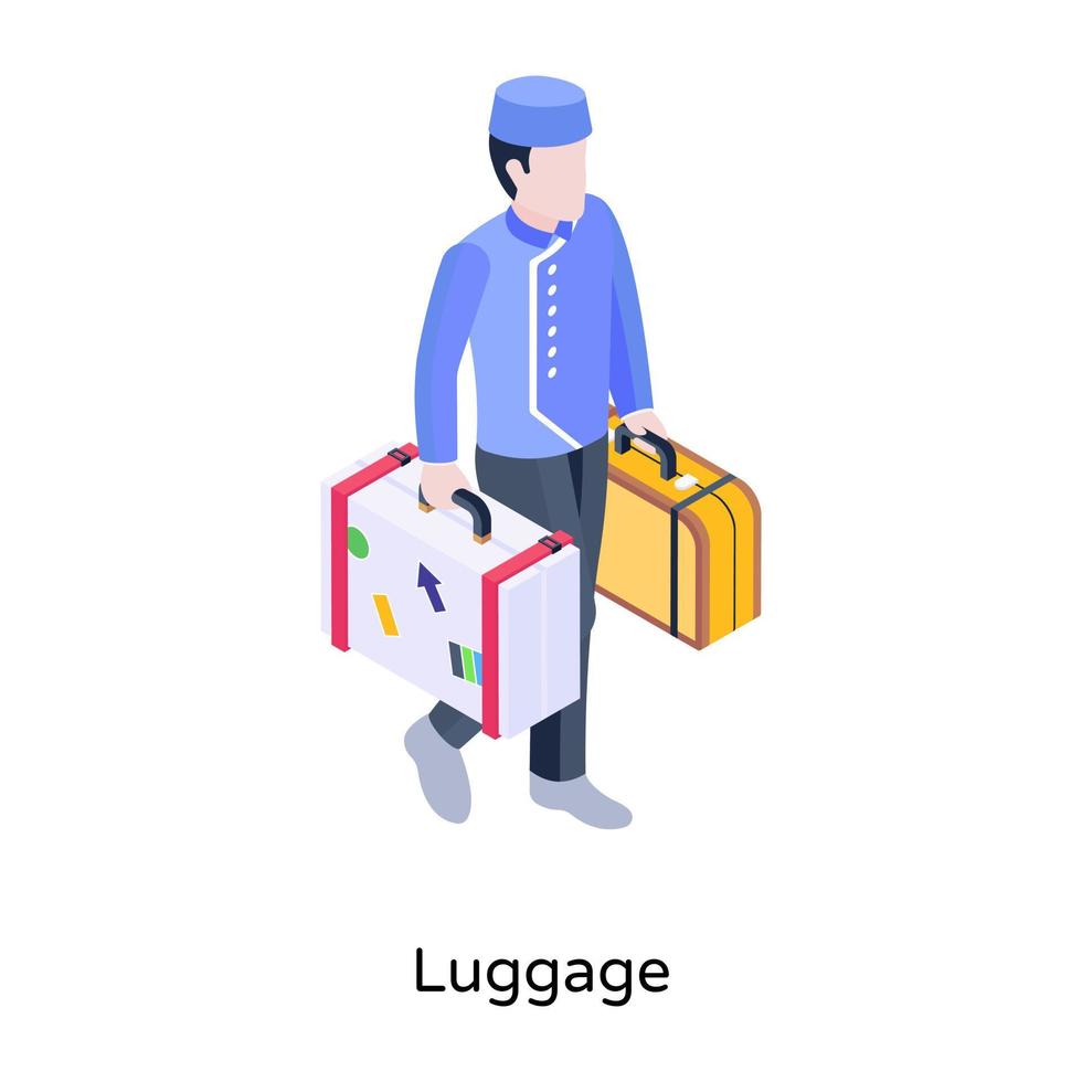 personne avec des valises, illustration isométrique du porteur vecteur