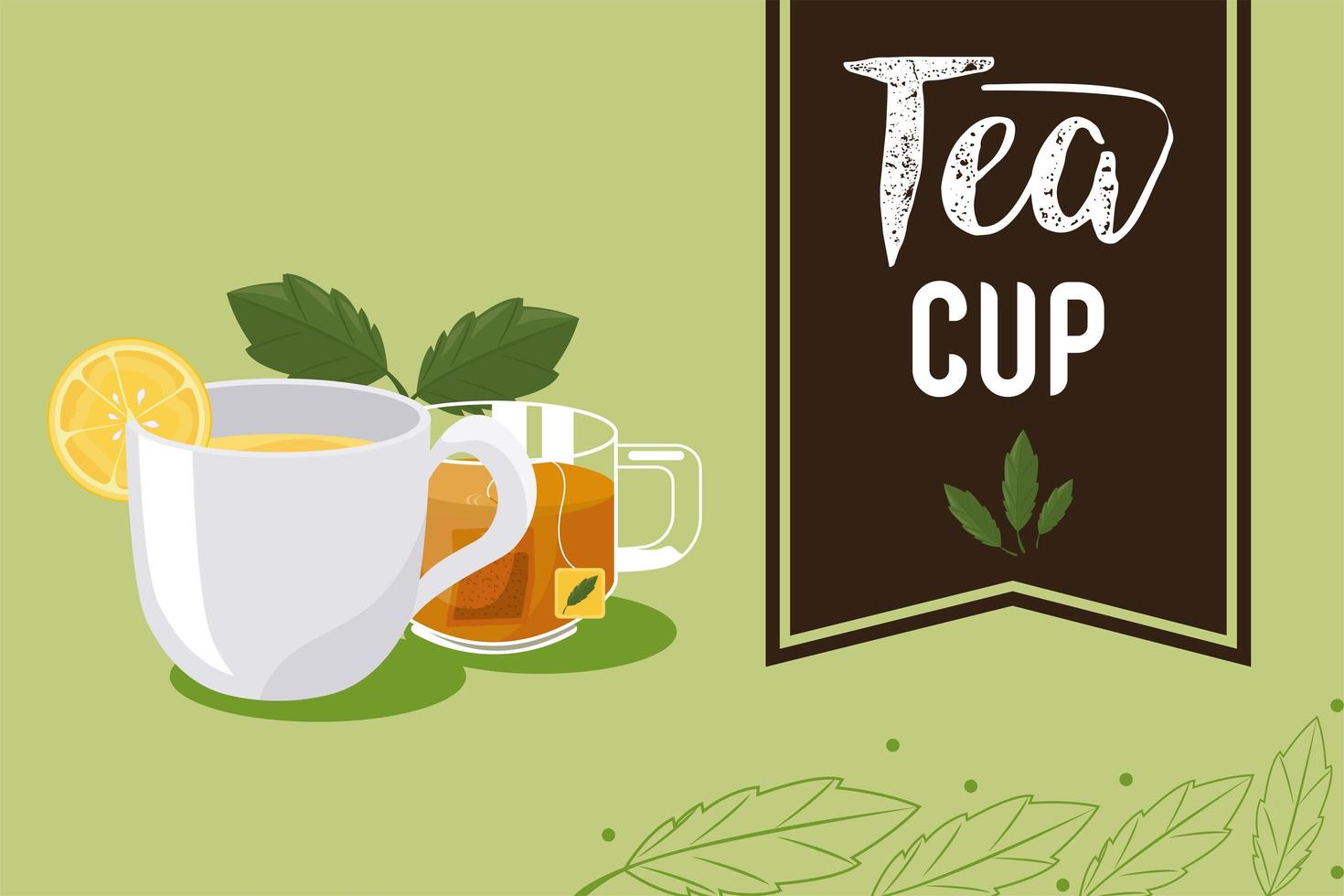 lettrage de tasse de thé avec des tasses vecteur
