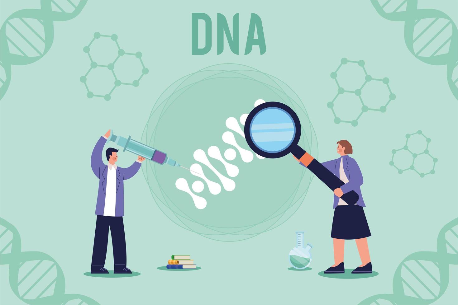 lettrage adn avec couple de scientifiques vecteur