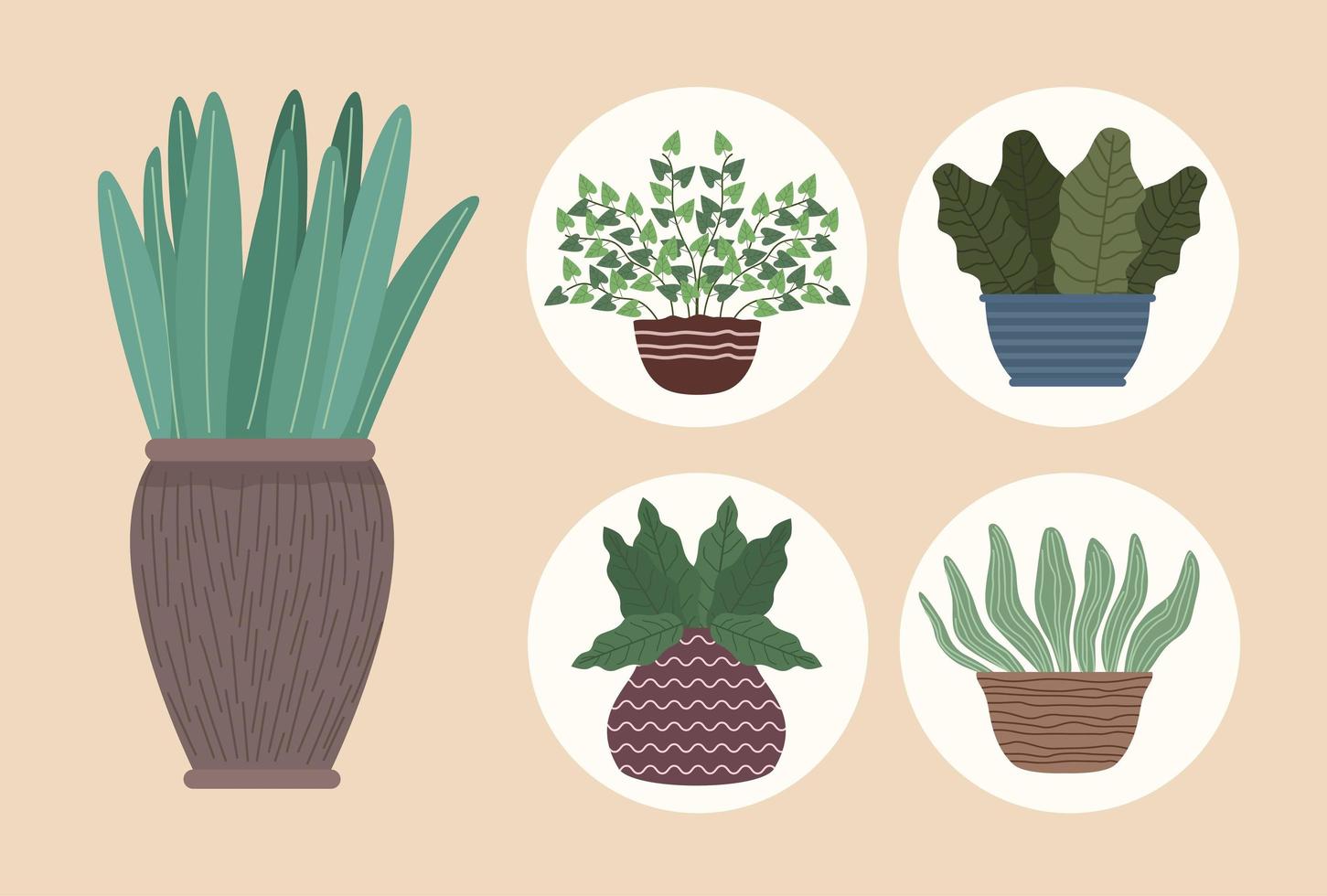 cinq icônes de jardinage de plantes d'intérieur vecteur