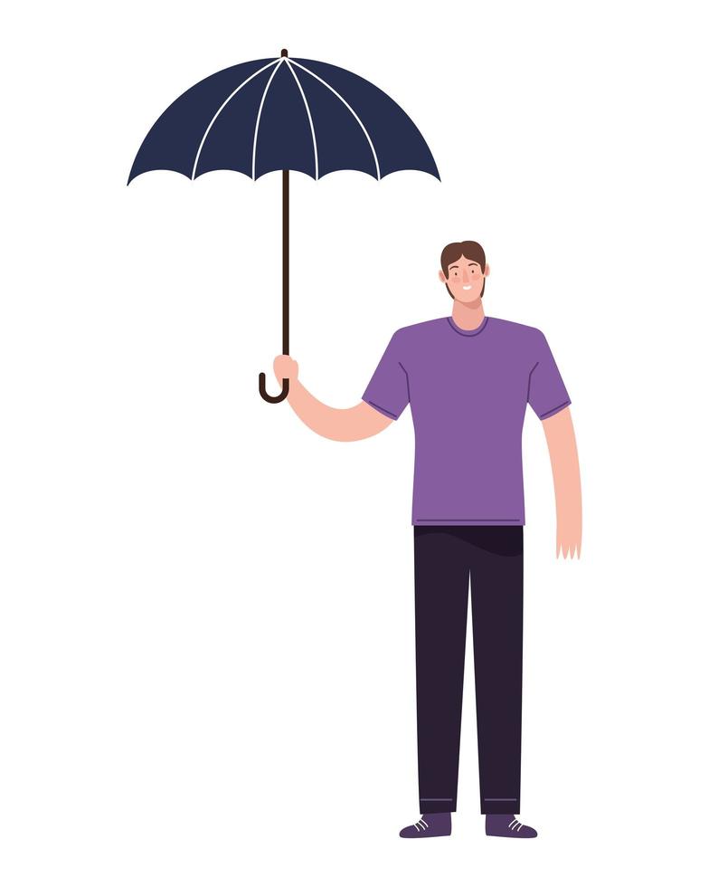 jeune homme avec parapluie vecteur