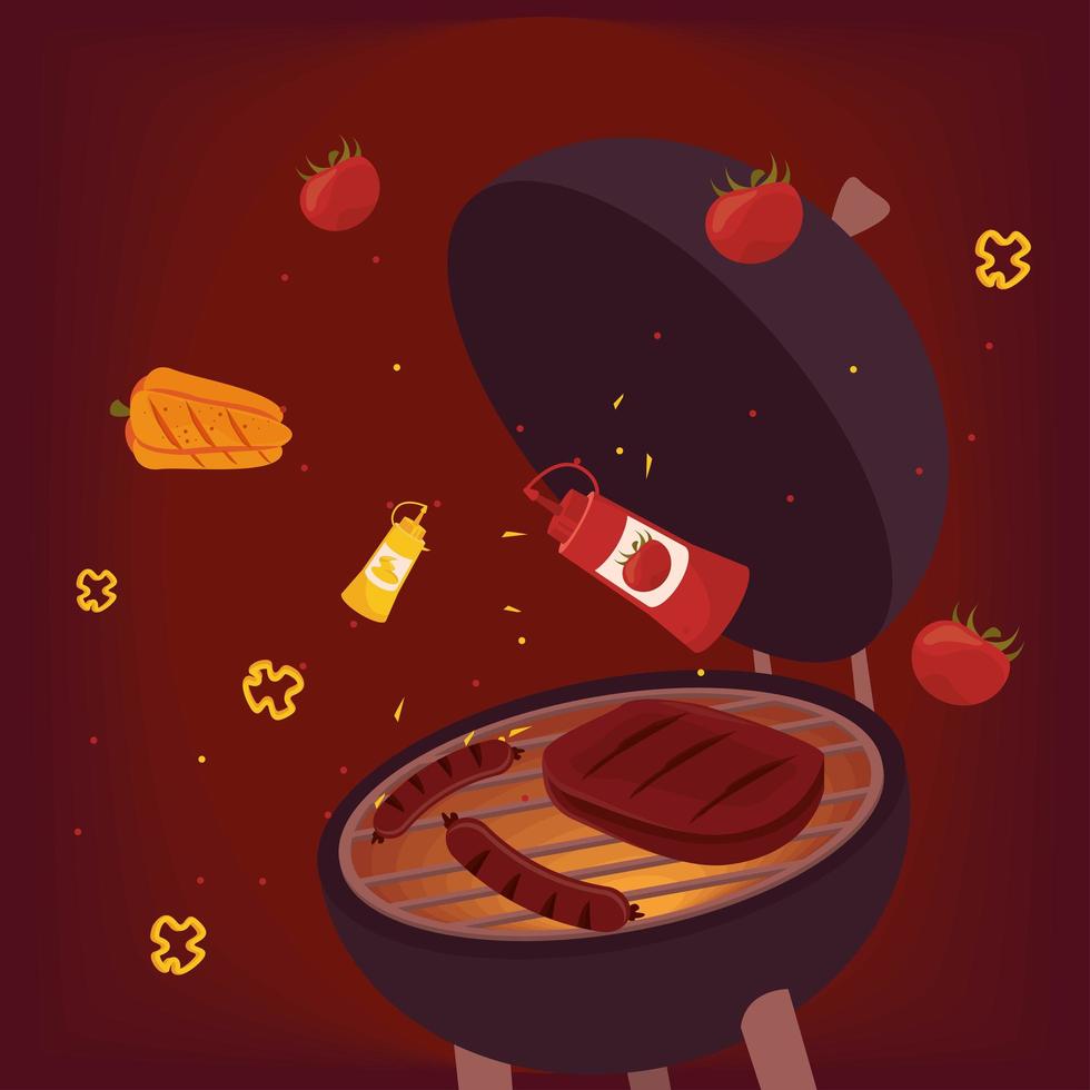 dessin animé barbecue équipement pour pique-nique. été gril fête éléments,  cuisine outils et ustensiles. grillé Viande steaks 23835897 Art vectoriel  chez Vecteezy