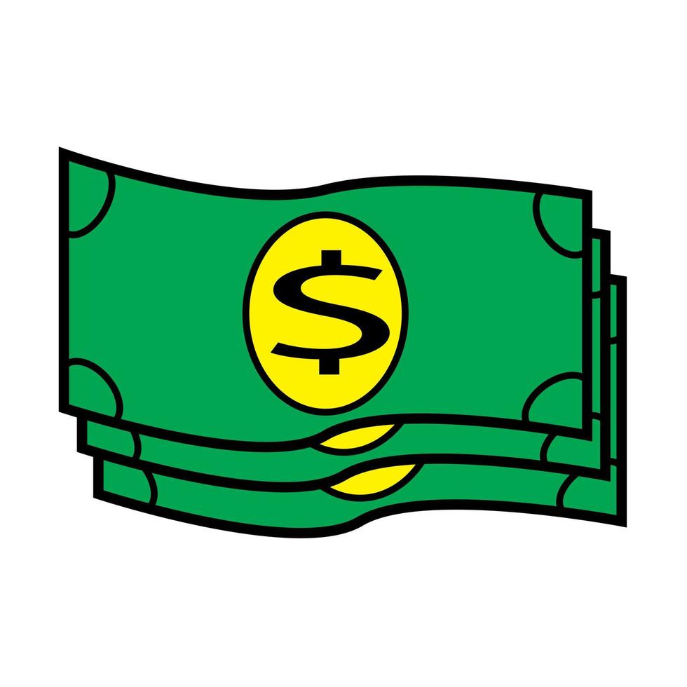 icône de billet d'un dollar en espèces caisse enregistreuse paiement en espèces signe dollar vert sur fond blanc vecteur