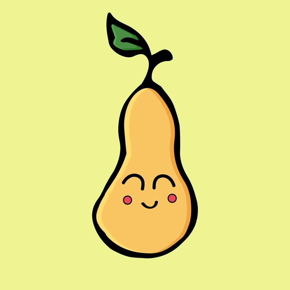 poire souriante. icône de poire de dessin animé en riant. doodle illustration vectorielle de poire jaune vecteur