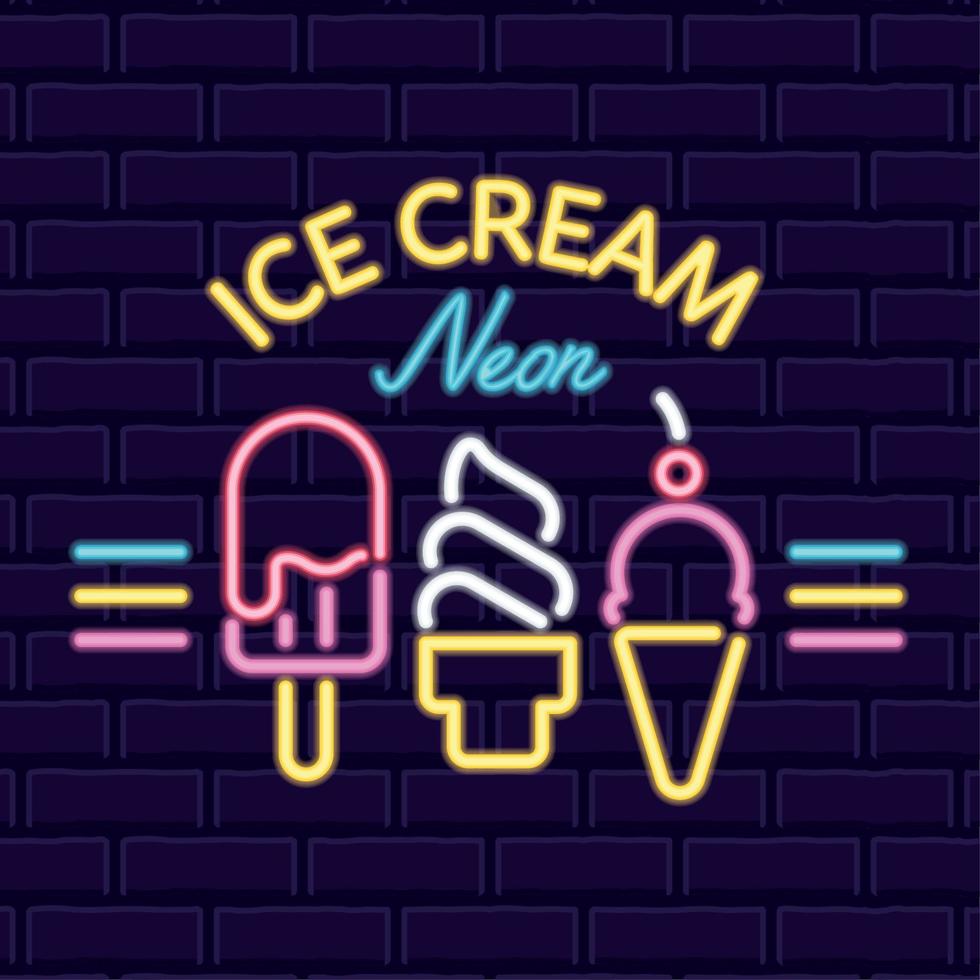 vecteur de panneau de magasin de crème glacée affiche néon coloré