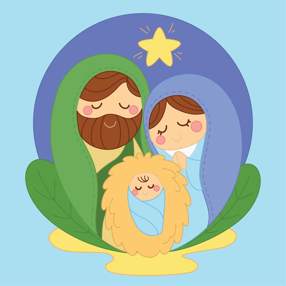 scène de la nativité dessin animé enfant jésus joseph et marie vecteur
