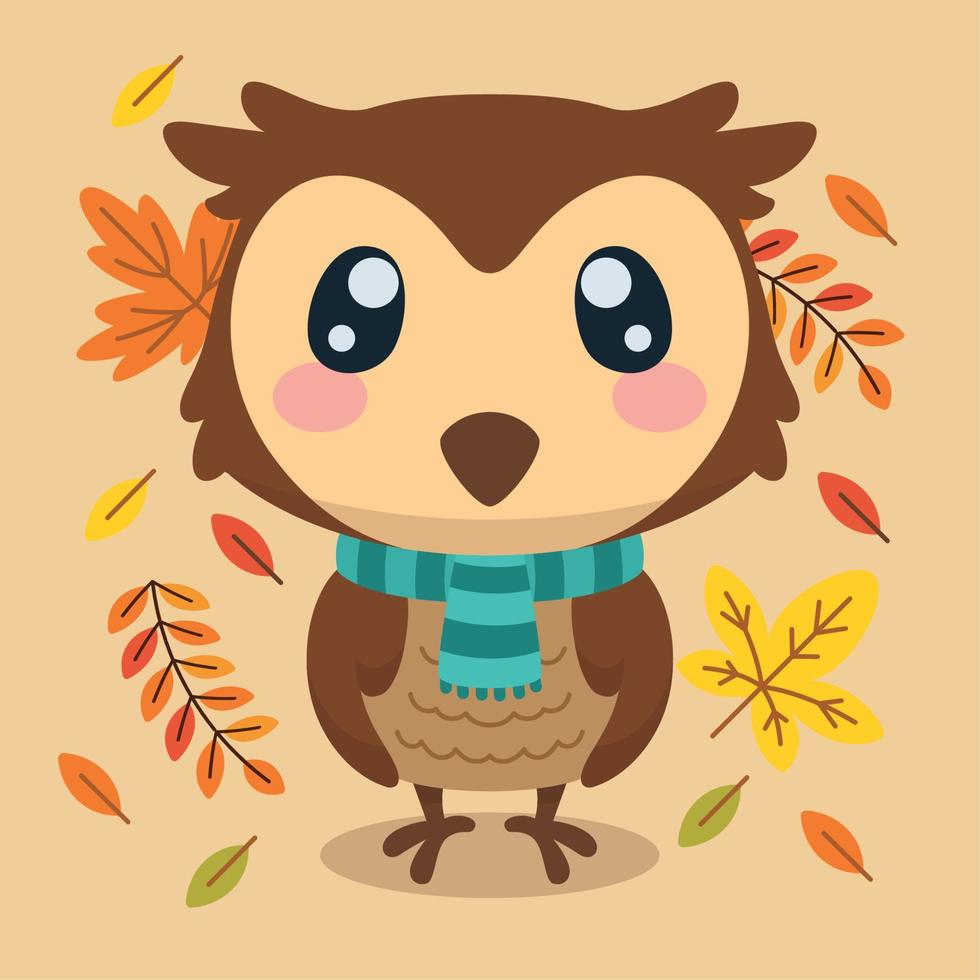 personnage de hibou mignon isolé avec un vecteur de fond automne écharpe