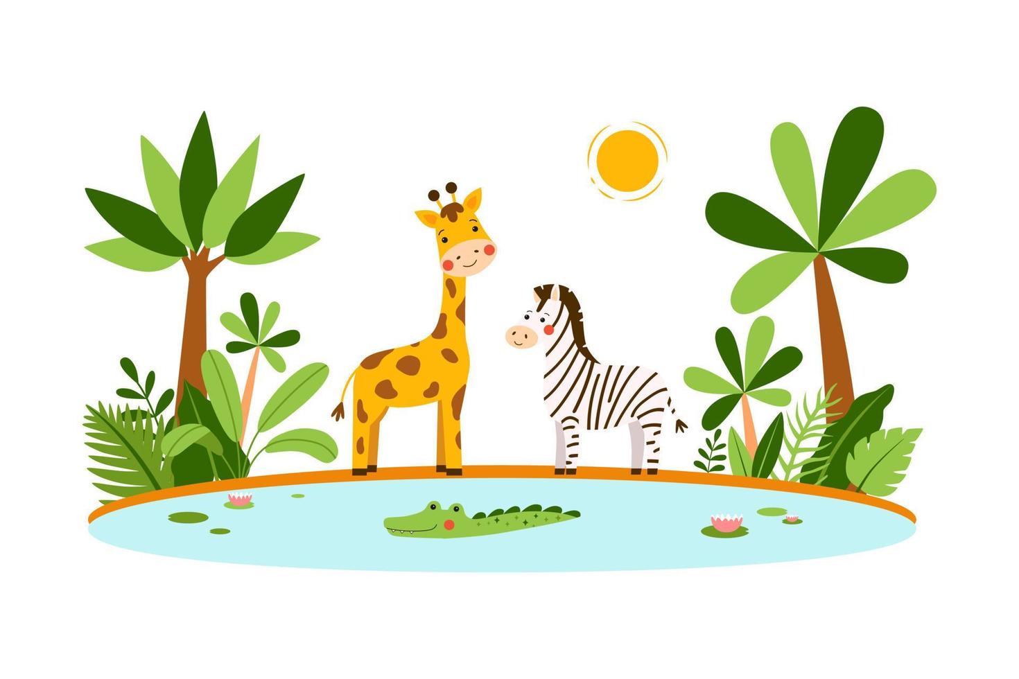 animaux sauvages africains debout sur fond de jungle. illustration vectorielle vecteur