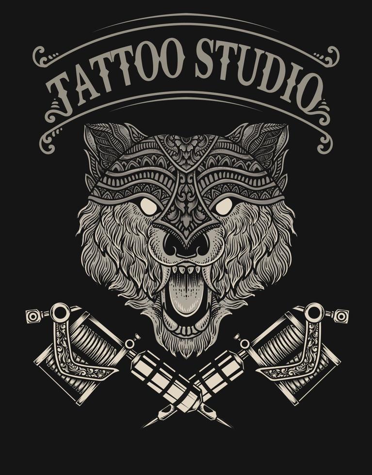 logo de studio de tatouage de loup illustration vecteur