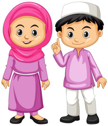 Enfants musulmans en costume violet vecteur