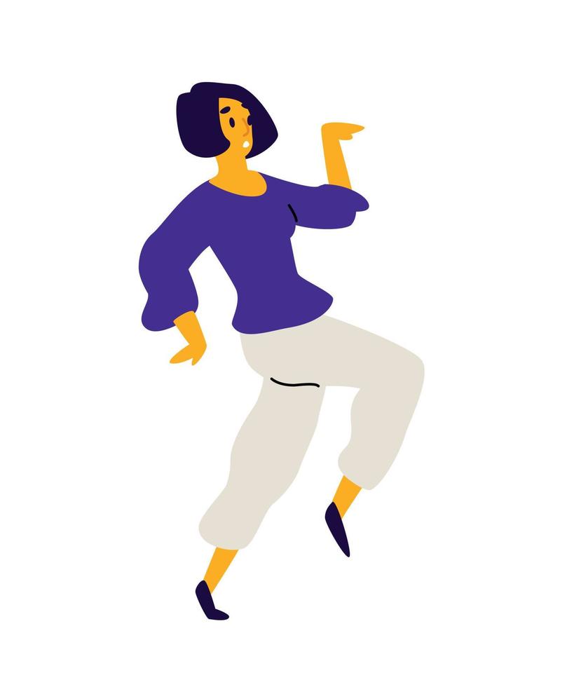 joyeuse danseuse. vecteur. illustration d'une jeune femme qui rit. personnage pour le studio de danse. style plat. femme sexy positive. personnage dans la discothèque. danse égyptienne. vecteur