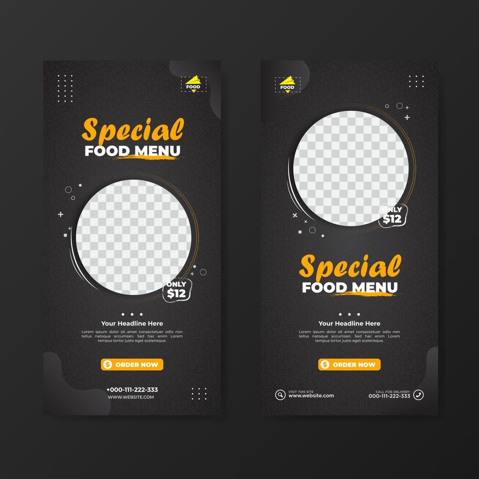 modèle de bannière de promotion de menu alimentaire spécial. conception de vecteur avec motif de fond