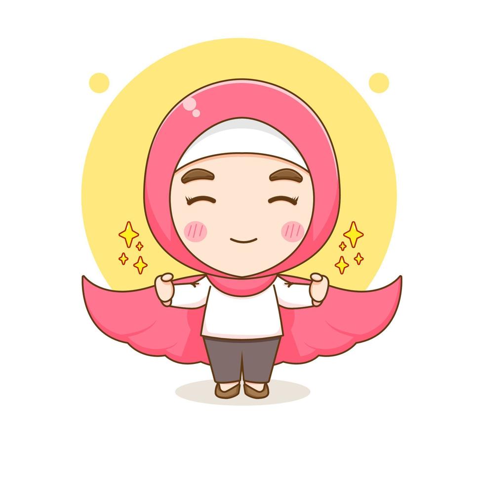 illustration de dessin animé de personnage de jolie fille musulmane forte avec cape vecteur