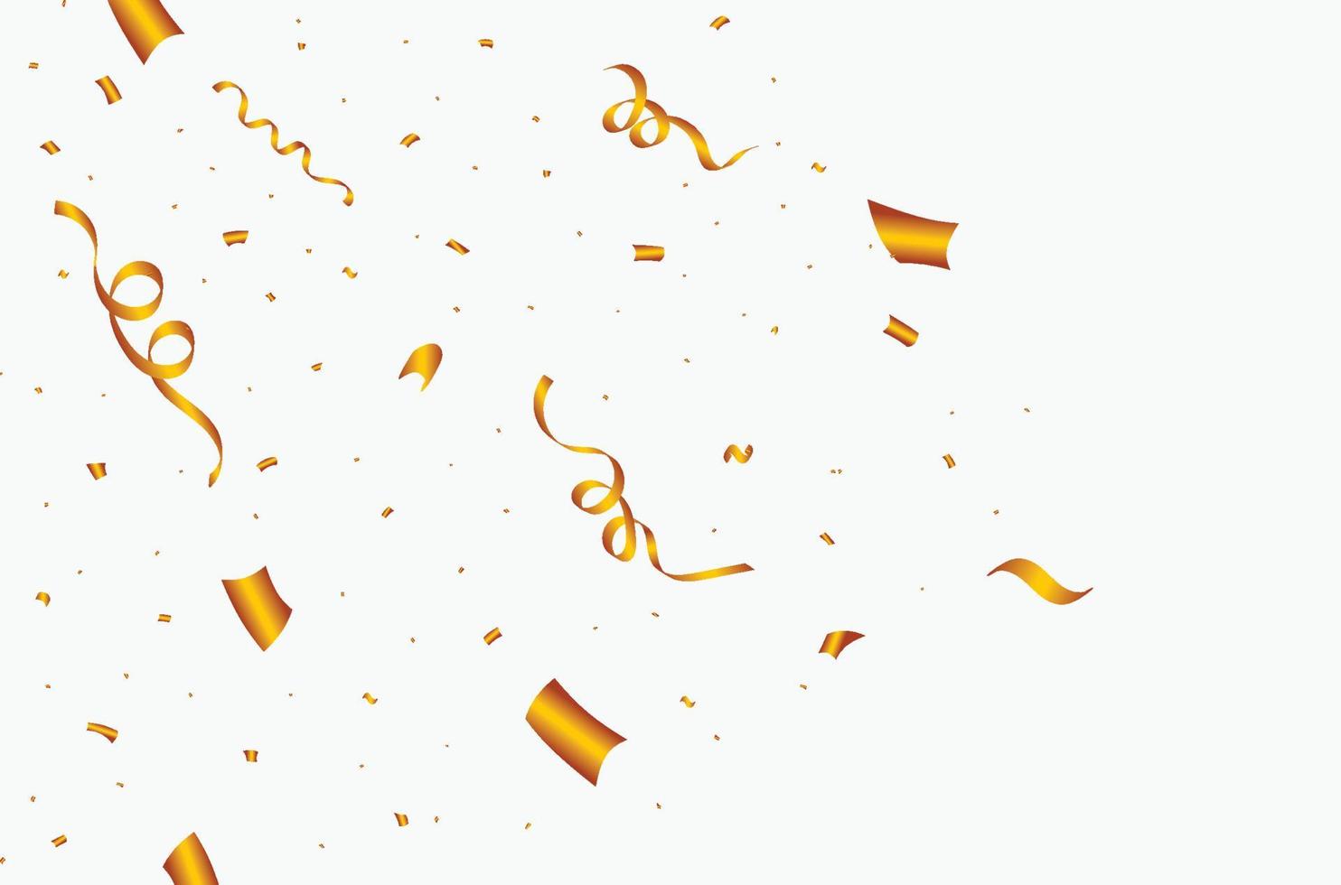 confettis dorés et illustration de souffle de ruban. vecteur d'explosion d'éléments de célébration de carnaval. confettis dorés et guirlandes tombant sur un fond blanc. éléments de célébration du festival et de l'anniversaire.
