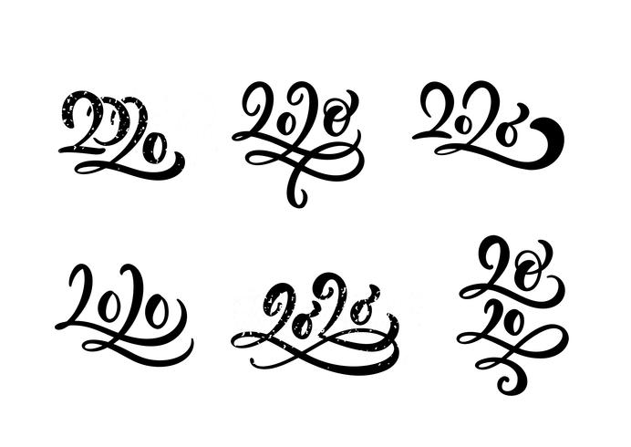 Bonne année 2020. Jeu de calligraphie, numéros dessinés à la main pour Noël. collection est isolée sur fond blanc. Illustration vectorielle vecteur